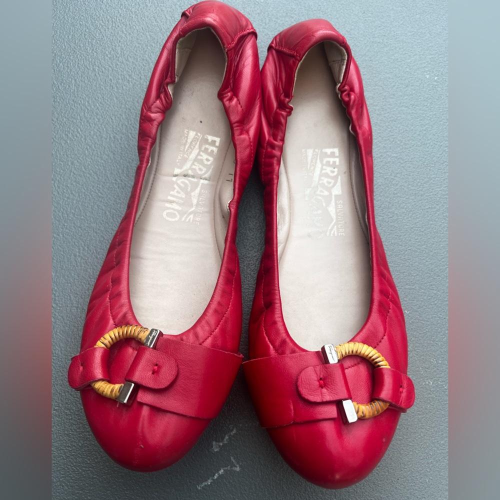 Salvatore Ferragamo Red Mattino Ballerina Leather Flats Size 6.5